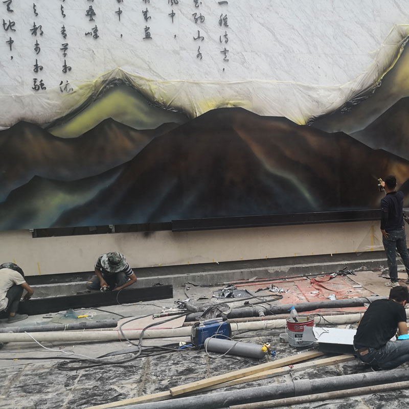 91视频网页园林景墙山水画
